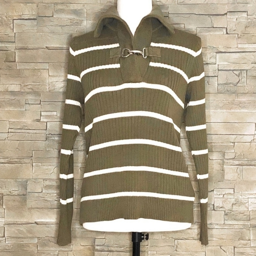 Ralph Laure olive and cream striped sweater